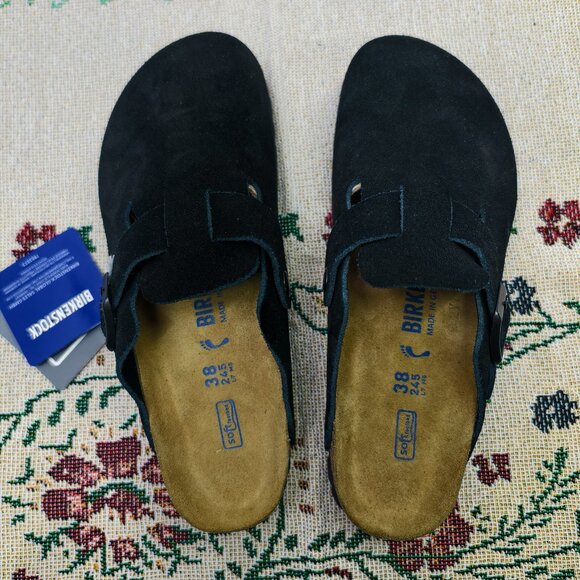 NWT Women's Black Suede Birkenstock Boston Shoes - Narrow Fit - Picture 2 of 7